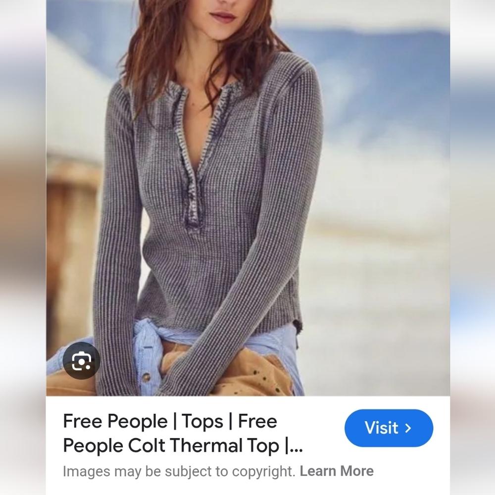 Free People One Henley Blue Textured Top Size Small - Picture 13 of 13